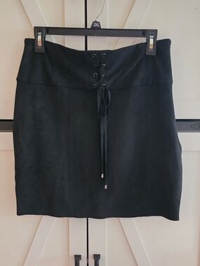 Naked Zebra Black Lace-Up Suede Mini Skirt